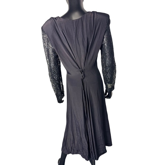Jody California Vintage Black Dress Lace Long Sleeve Button Front Midi - Picture 3 of 12